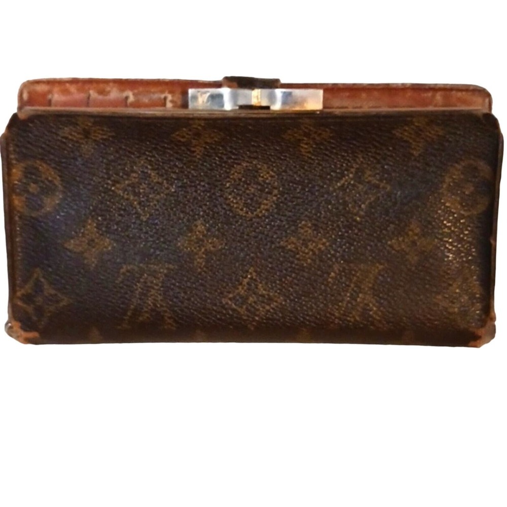 Louis Vuitton Long Wallet Monogram Kisslock Organizer 6 Slot BrownVintage‎ RARE